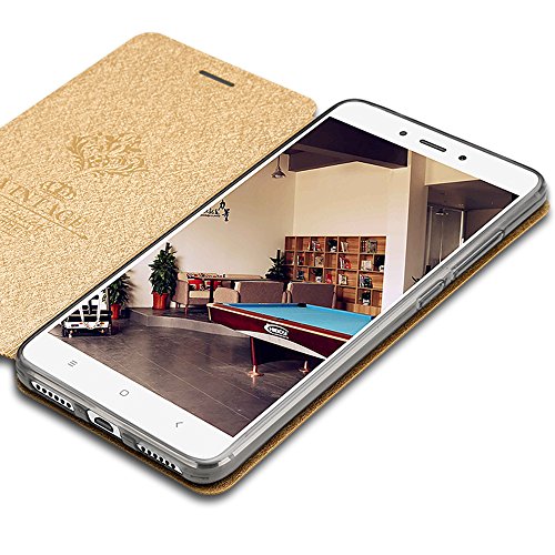 Oro Estilo de f  tbol Cuero de la PU Funda Flip Case TPU Silicona Back Cover y Protector de Pantalla Para Xiaomi Redmi Note 4 Vooway   MA00327