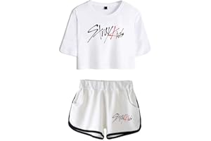 Flyself Kpop Stray Kids T-Shirt Tracksuits Two-Piece Crop Tops+Shorts Set Bang Chan Changbin Hyunjin Felix Seungmin Jeongin Jisung Minho Woojin
