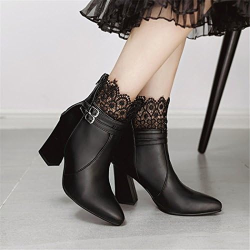 ZQ@QX Tip of the week for rough like lace and versatile rear zipper high-heel shoes, boots female boots, Black,45