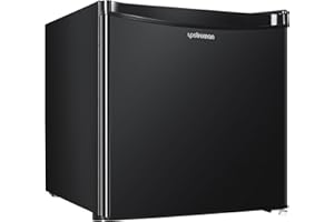Upstreman Mini Frigo con Congelatore 46L, Silenzioso, Porta Reversibile, Termostato Regolabile, Risparmio Energetico, Frigorifero Piccolo da Ufficio, Camera, Hotel, Nero Lucido -FR17