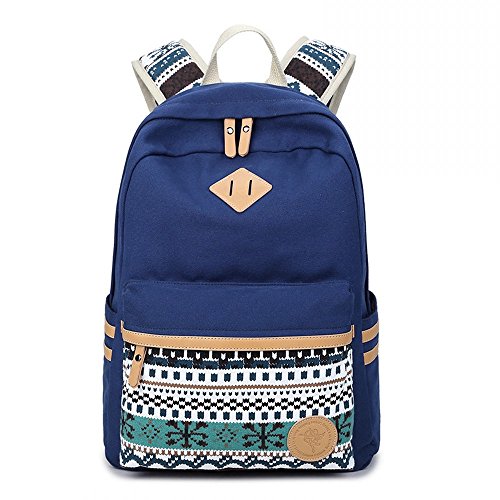 Ambielly Schulart- Rucksäcke verdickte Leinwand Laptop-Beutel-Schulter Daypack-Schule-Rucksack-verursachende Handtasche (Blau-1)