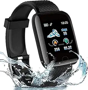 New Version m i Smart Watch - ID116 Bluetooth Smartwatch Touch Screen Daily Activity Tracker, Heart Rate Sensor, BP Monitor, Sports Watch for All Boys & Girls Wristband - Black