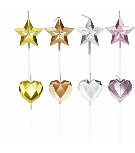 Dzxin Candeline Compleanno, 5 PCS Candele di Compleanno a Forma di Stella per Torta,Particolari Candeline Compleanno per Anniversario, Nozze, Partylite Candele Decorazioni Torte Compleann(Oro