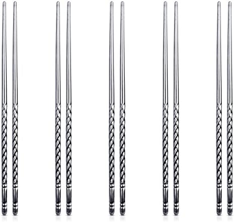 5 Pairs Stainless Steel Chopsticks,Non-slip Spiral Chopsticks Tableware Set