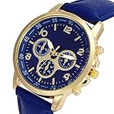 Collection Unisex-Armbanduhr BeiläUfige Geneva Kunstleder Uhr Herren Analoge Japanisch Quarzwerk Uhren MäDchen Armbanduhr Retro Digital Uhren (Blau)