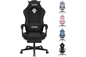 SITMOD Gaming Chair with Footrest-Computer Ergonomic Video Game Chair-Backrest and Seat Height Adjustable Swivel Task Chair for Adults with Lumbar Support(Black)-Fabric