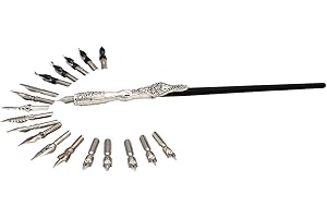 Gullor Lot de calligraphie avec porte-plume fabriqué à la main et 18 plumes Argenté