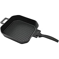SANTOS Grillpfanne quadratisch - 20x20cm - Gusseiserne Pfanne mit abnehmbarem Griff - Schmoren, Braten, Grillen - Gusspfanne