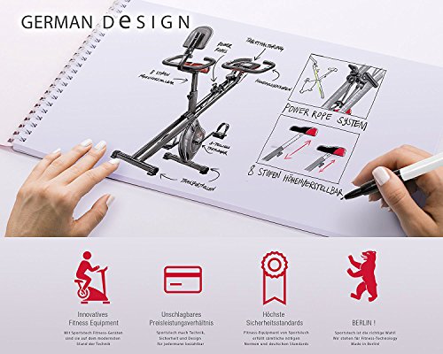 Sportstech F-Bike X100 Fitnessfahrrad mit patentiertem Zugbandsystem 4 KG Schwungmasse Rückenlehne X-Bike Ergometer mit Tablethalterun stufenloses Zwei-Wege Magentbremssystem Handpulssensoren faltbar - 4