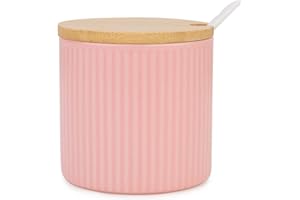 Chase Chic Zuccheriera in Ceramica 250 ml, Formaggiera con Coperchio in Legno e Cucchiaino in Porcellana, Ideale per Cucina, Rosa