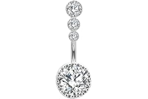 OUFER 14G 8 12 14mm piercing au nombril acier chirurgical argent femme anneau de nombril Barbell ronde CZ fille bijoux de piercing