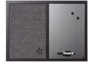 ‎BI-OFFICE Bi-Office Kombitafel Black Shadow, Pinnwand und Whiteboard, Hellgrau Textiloberfläche und Silber Magnetisch, MDF Rahmen 22 mm dicker, 60 x 45 cm