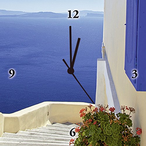 Artland Wand-Uhr Digital-Druck Leinwand auf Holz-Rahmen gespannt geräuscharmes Qualitäts-Uhrwerk Yiannis Dimkopoulos Treppen ins Blaue hinein Landschaften Gewässer Meer Malerei Blau 30 x 30 x 2,8 cm
