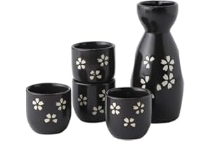SDFAA Conjunto de Sake, Juego de Tazas de Sake, Taza de Sake Tradicional, Juego de Sake Japonés de Porcelana, Vasos de Vino de Porcelana Artesanales para Regalos Vacaciones Familiares y Amigos (Negro)
