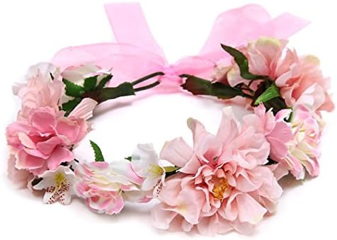 Flower Crown Headband Floral Headpiece-Sansee Handmade Flower Garland Halo For Wedding photography Flower Wreath Decorations (Pink)