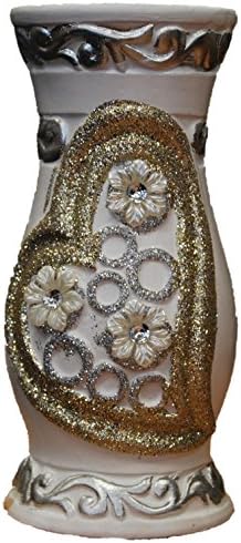 iep 20cm White And Gold Ceramic Vase With Heart Design And Glitter Decorative Flower Vase