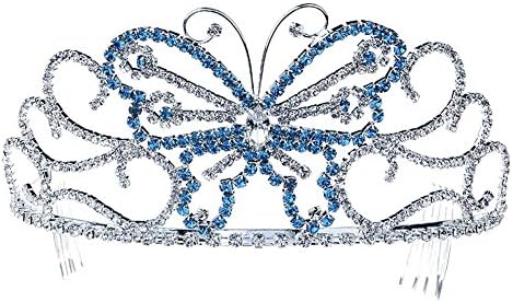 Bridal Prom Tall Beauty Contest Pageant 3" Sparkling Crystal Blue Butterfly Headpiece Tiara