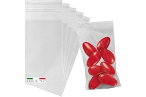 Lage 100 Bustine Trasparenti 6 x 10 cm per Confetti con Chiusura Adesiva - Buste Sacchettini Piccoli di Plastica per Alimenti, Confettata, Bomboniera, Cerimonia con Aletta Adesiva