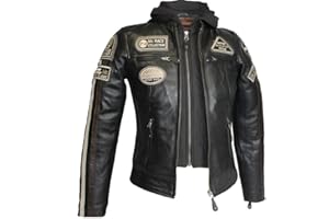 KEROZEN LH3 Blouson Cuir Femme Moto avec Protections d'Armure - Patchs Biker Taille - Manteau Décontracté Moto
