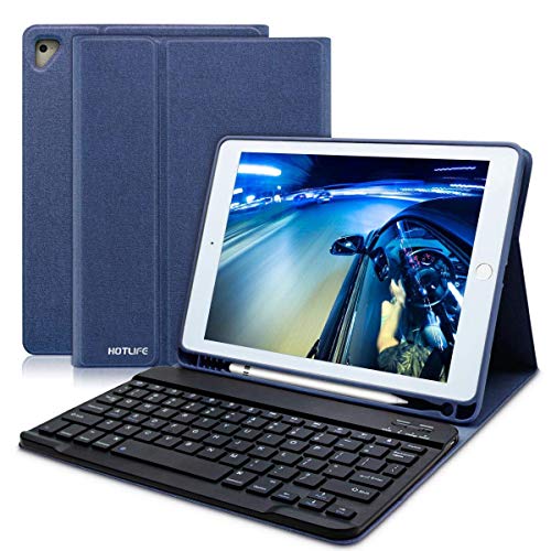 Funda con Teclado Español para iPad 2018(6th Gen)/iPad 2017/iPad Pro 9.7/iPad Air 2/1, Funda iPad 9.7 con Ranura para Lápiz-Teclado Bluetooth Inalámbrico Incorporado-Cubierta Magnética Delgada(Azul)