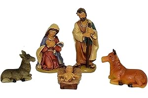 Aurora Store Set 5 pz Natività Classica Presepe Grande Statuine in Resina con 5 soggetti Personaggi da h. 15 cm Giuseppe Maria Gesù Bambino Asinello Bue
