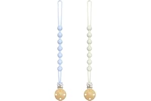 Yoolhamy Attache Tetine Silicone, 2 Attaches Attache Sucette pour Bebe Accroche Tetine Garçons et Filles, Pacifier Clip Chain, Attaches sucette souples et flexibles (1pcs Blue+1pcs Beige)