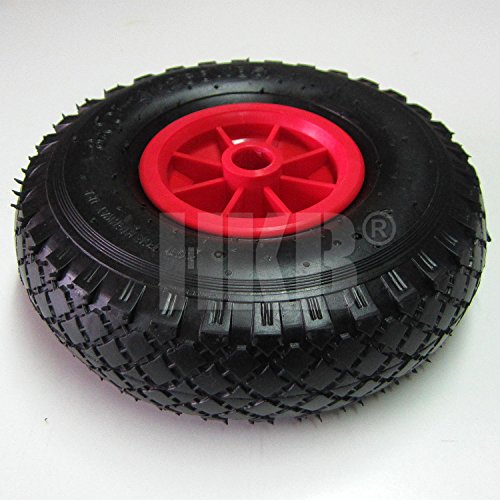 HKB ® 1 Stück Sackkarrenrad, Gummirad 3.00 – 4 inklusive Schlauch und Ventil, auf roter Kunststofffelge mit Gleitlager, Tragkraft 130kg, ø=260mm, Breite = 85mm, Nabe 80mm breit für Achse ø=20mm, Mantel aus widerstandsfähigem Gummi, in Verbindung mit Lenk- oder Bockrolle ideal für Transportwagen und Plattformwagen geeignet, auch für Bollerwagen und Handwagen, Artikel-Nr. 20164 - 2