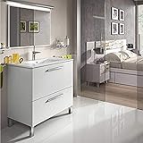 Gran capacidad de almacenaje. SERMAHOME Conjunto de Baño modelo CITY. Mueble de Lavabo + Espejo + Lavabo. Color Blanco-Brillo. Medidas Mueble: 80 cm alto x 80 cm ancho x 45 cm fondo. Medidas Espejo: 57 cm alto x 80 cm ancho.