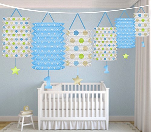 FesteFeiern® Kinder-Geburtstagsdeko erster 1. Geburtstag | 20 Teile für Jungen hellblau, blau und bunt mit Wimpel, Laternen und Luftballons. (1. Party Set) - 9