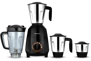Bajaj Rex Dlx Ninja Series 4 Jar 750W Mixer Grinder | DuraCut Blades | 4 Stainless Steel Mixer Jars | Dry & Wet Grinding | 2 Yrs Warranty 【Black/Brown】
