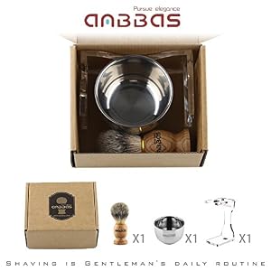 Shaving Set, Anbbas 3in1 Pure Badger Shaving Brush Natural Solid Wood Handle and Shaving Bowl 2 Layers Stainless Steel… - Image 8