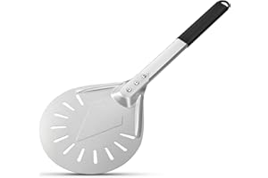 G.a HOMEFAVOR 9 Pulgadas Pala de Pizza Giratoria Perforada de Aluminio Anodizado con Mango Antideslizante Resistente al Calor, Pizzas Paleta Espátula de Horno para Pan de Pizzas Caseras