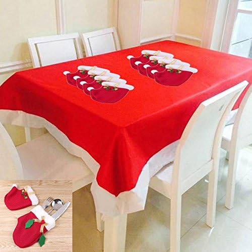 Rectangular Tablecloth Cutlery Bags Santa Christmas Silverware Holders Pockets for Family Dinner Party Decor