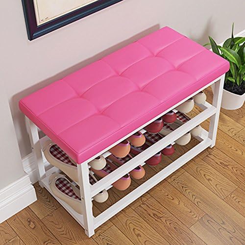YMXLJF Solid wood shoe bench, simple modern shoe rack, storage stool sofa stool, dust shoe rack. (Color : Pink, Size : 70*36*45CM)