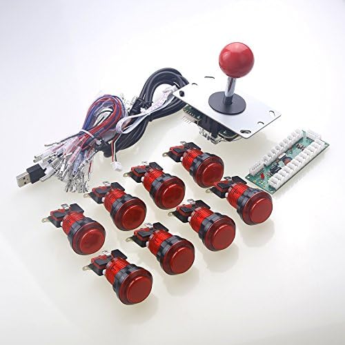 Reyann LED Illuminated Retropie Arcade DIY Parts Kit for USB MAME, Raspberry Pi &amp; Raspberry Pi 2 DIY Projects (Red)