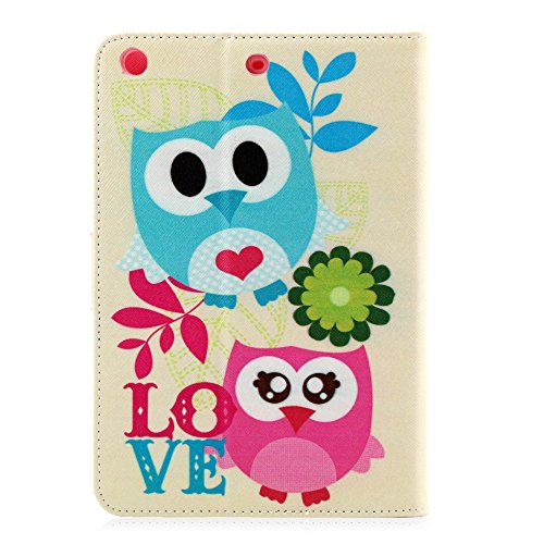iPad Mini 3 Hülle, Deenor Two owls Pattern PU Leder Abdeckung Stand Flip Schutzhülle Hülle für Apple iPad Mini 1/2/3 Generation. (Two owls) - 3