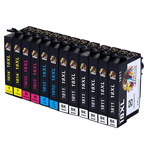 AUBEN T1816 18XL para Epson 18 Cartuchos de Tinta 12 Compatibles con Epson XP-102 XP-202 XP-205 XP-212 XP-215 XP-225 XP-33 XP-302 XP-305 XP-312 XP-315 XP-322 XP-325 XP-405 XP-412 XP-415 XP-422 XP-425