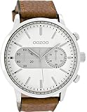 Oozoo Herrenuhr mit Lederband 49 MM Weiss/Braun C9055