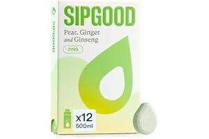 SIPGOOD Pear, Ginger & Ginseng Hydration Drops, Sugar Free Electrolyte Tablets with Vitamins C & D3, Zero Calorie Water Flavouring (12 Drops, 1 pack)