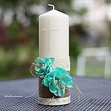 Taufkerze Kommunionkerze Kerze zur Taufe Perlen Blume mint 25cm Handarbeit binnbonn