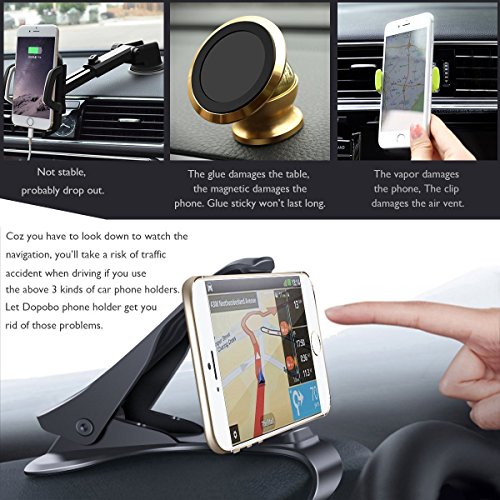 iVoler - Supporto porta cellulare da auto, con fissaggio potente, senza ventosa, per iPhone 7/7 Plus/6S/6S Plus/5S/5C/SE, Samsung Galaxy S8/S7 Edge/S6 Edge, Huawei P10/P9/P8 Lite, LG G6, GPS, lettori MP3 e altri Smatphone
