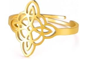 Dreamtimes Anneau de nœud de sorcière pour femmes Anneau en acier inoxydable réglable Anneau de nœud de sorcière celtique Quaternaire Amulette de sorcellerie Bijoux Cadeau