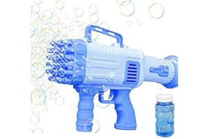 KIDSWAY Plastic Bubble Maker 32 Holes Bubble Gun & Fan, Big Size, Machine with Bubble Solution, Bubble Makers for Kids. (Assorted Colors)