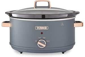 Tower T16043GRY Cavaletto 6.5 Litre Slow Cooker with 3 Heat Settings, Cool Touch Handles, Grey and Rose Gold