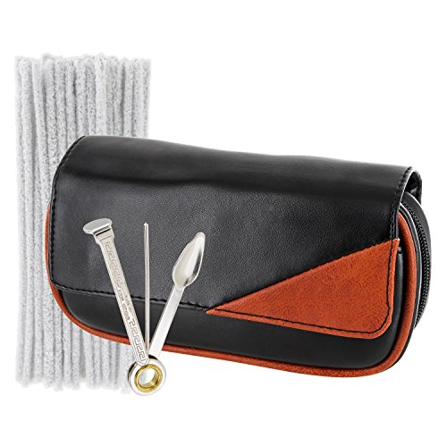 SET - Pfeifentasche für 2 Pfeifen inkl. Pfeifenbesteck und Pfeifenreiniger (Schwarz-braun)