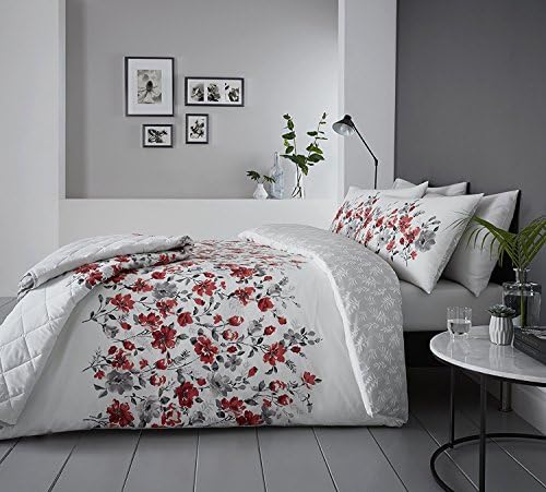 DREAMS AND DRAPES Gabriella Floral Waterfall Duvet Set In Red - Single
