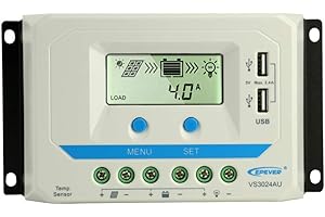 EPEVER Contrôleur de charge solaire 30 A, 12 V/24 V, régulateur de charge de batterie avec écran USB/LCD