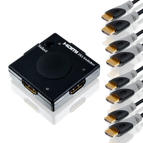 CSL – 3D Ready / Full HD 1080p HDMI Verteiler Set – Mini 3 Port Umschalter/Switch + 4 x 1,5m HDMI-Kabel (24K vergoldete Kontakte) | Dolby True HD - 3