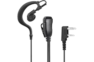 TECHZOCO Auricular Microfono PTT para Emisora Walkie, Auricular Forma de G, 2 Pin, Compatible con Kenwood Baofeng UV-5R 888S BF-F8HP UV-82 Quansheng UV-K5 Retevis TYT Security Two Way Radio, 1 Metro
