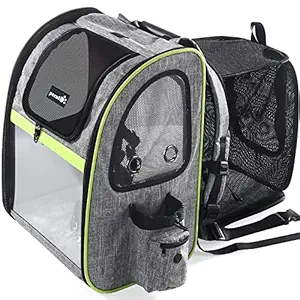 Pecute Pet Carrier Backpack with Mesh Portable Collapsible Pet Backpack Pet Expandable Bag for Puppy Dogs and Cats, Easy-Fit for Traveling Hiking Camping, Gary (Maximum Load 20KG)